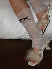 PROD Apparel & Accessories Silver French Bow Sheer Glitter Calf Warmers