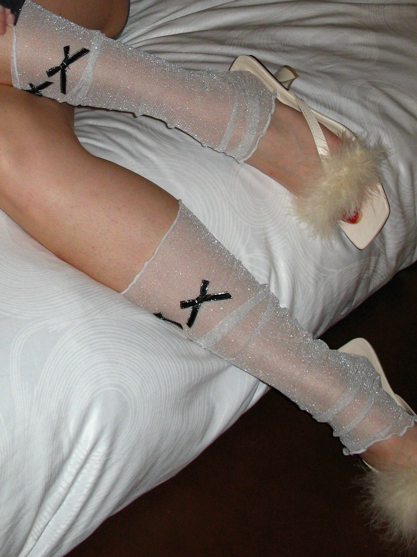 PROD Apparel & Accessories Silver French Bow Sheer Glitter Calf Warmers