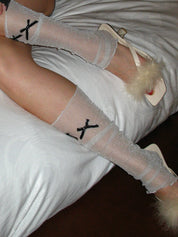 PROD Apparel & Accessories Silver French Bow Sheer Glitter Calf Warmers