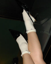PROD Apparel & Accessories White Retro Cotton Pearl calf Socks