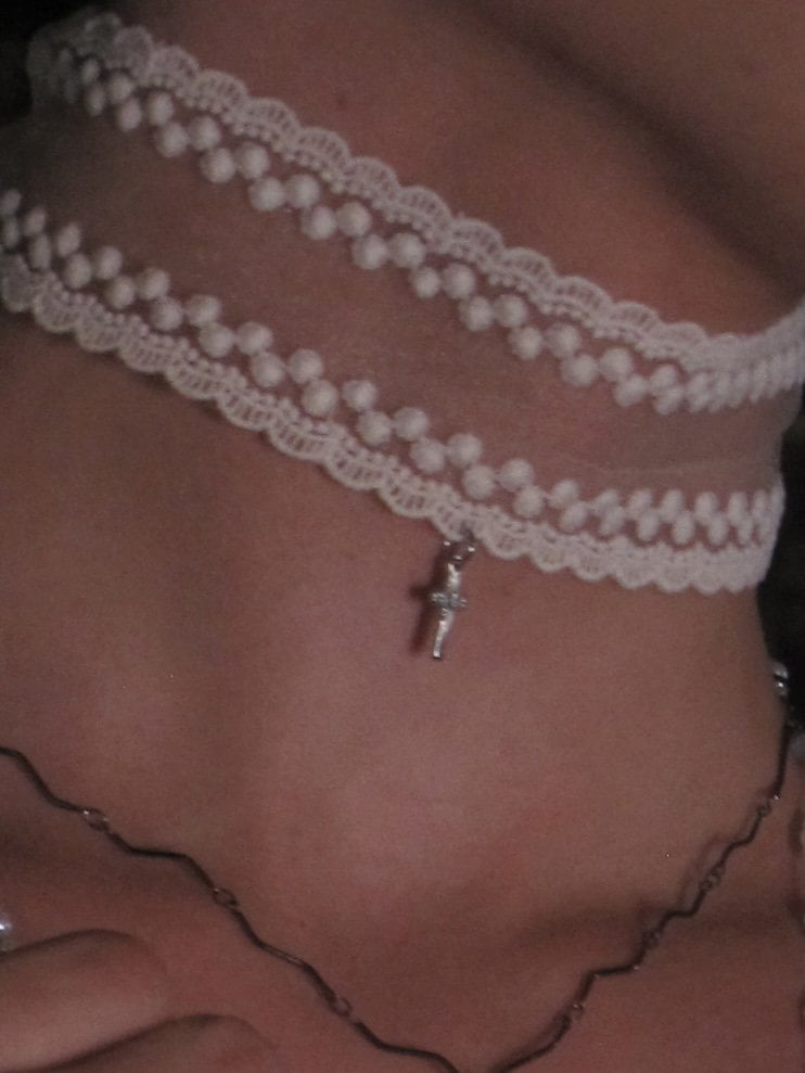 PROD Beige Mora Lace Cross Choker