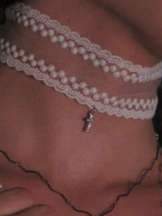 PROD Beige Mora Lace Cross Choker