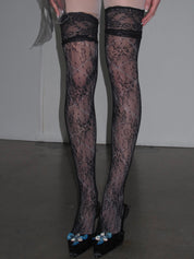 PROD Black / One size Black Lace Splice Thigh Highs