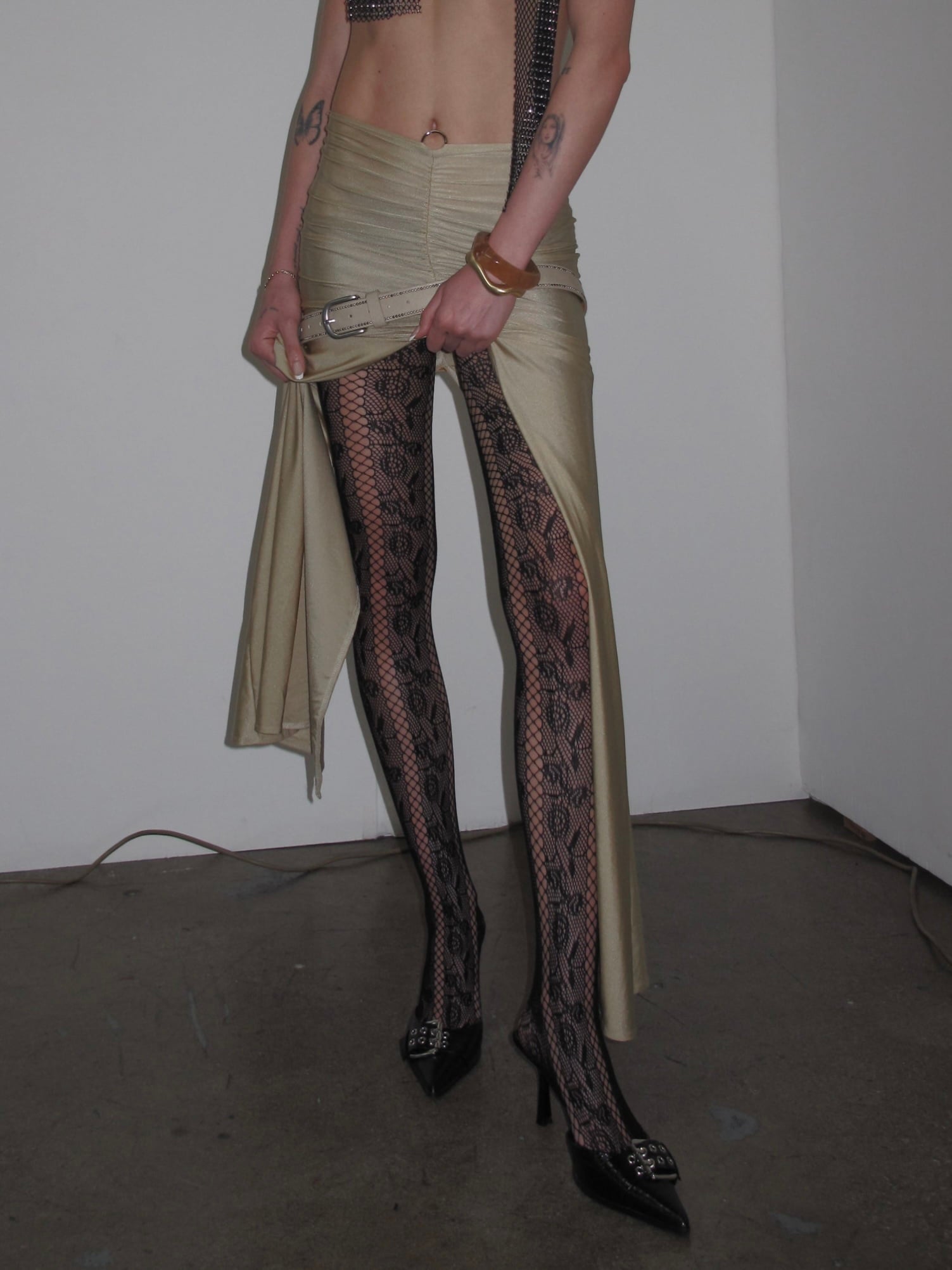 PROD Black / One size Black Rose Veil Lace Tights