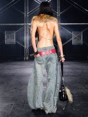 PROD Black / One size / In-stock Hotline Halter Top with Detachable Faux Fur Collar