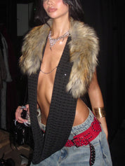 PROD Black / One size / In-stock Hotline Halter Top with Detachable Faux Fur Collar