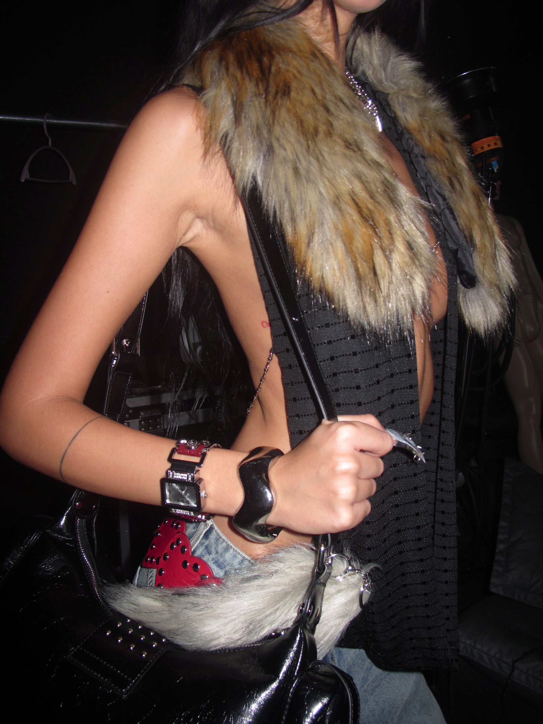 PROD Black / One size / In-stock Hotline Halter Top with Detachable Faux Fur Collar