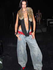 PROD Black / One size / In-stock Hotline Halter Top with Detachable Faux Fur Collar