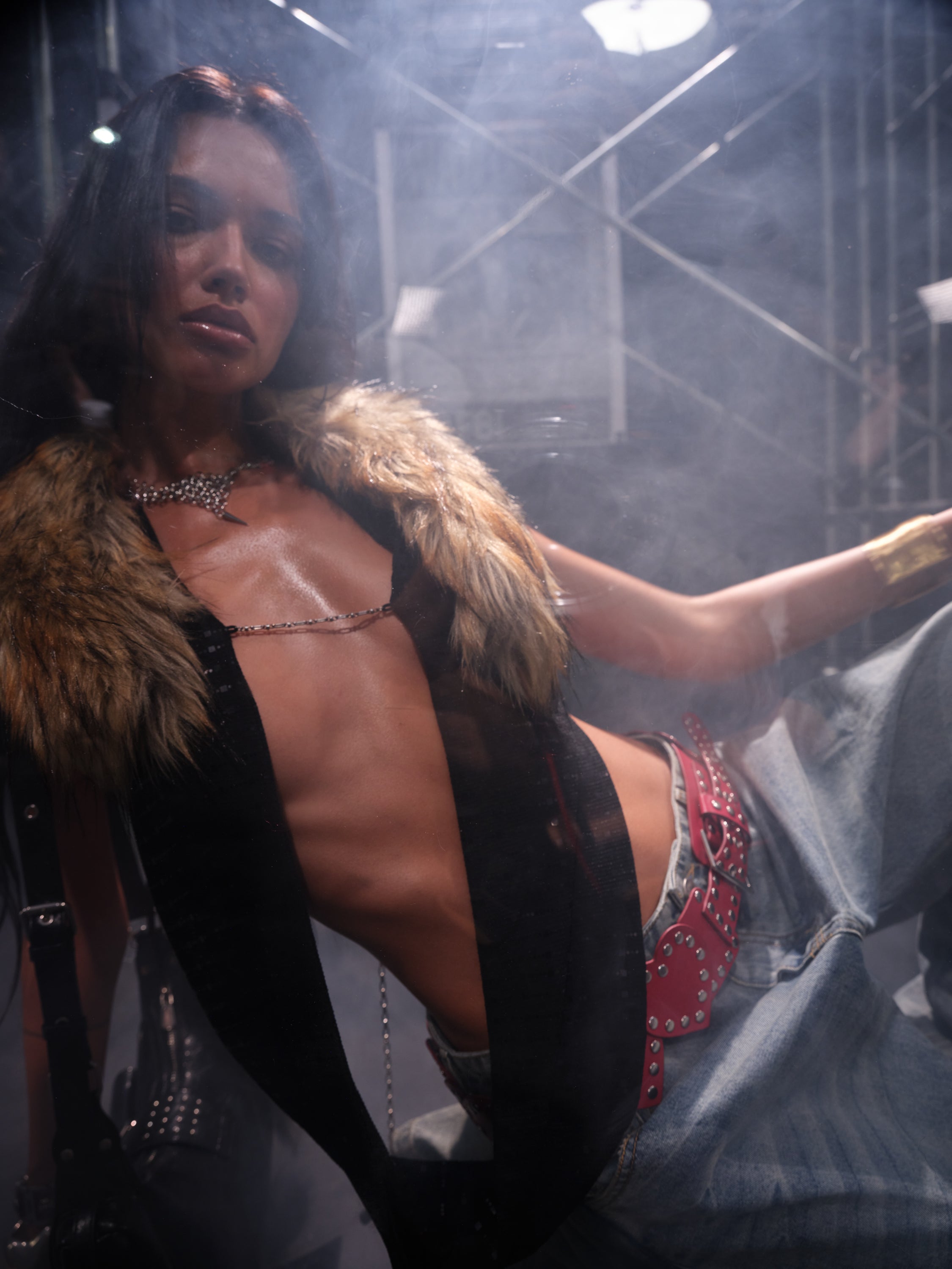 PROD Black / One size / In-stock Hotline Halter Top with Detachable Faux Fur Collar