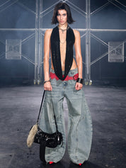 PROD Black / One size / In-stock Hotline Halter Top with Detachable Faux Fur Collar