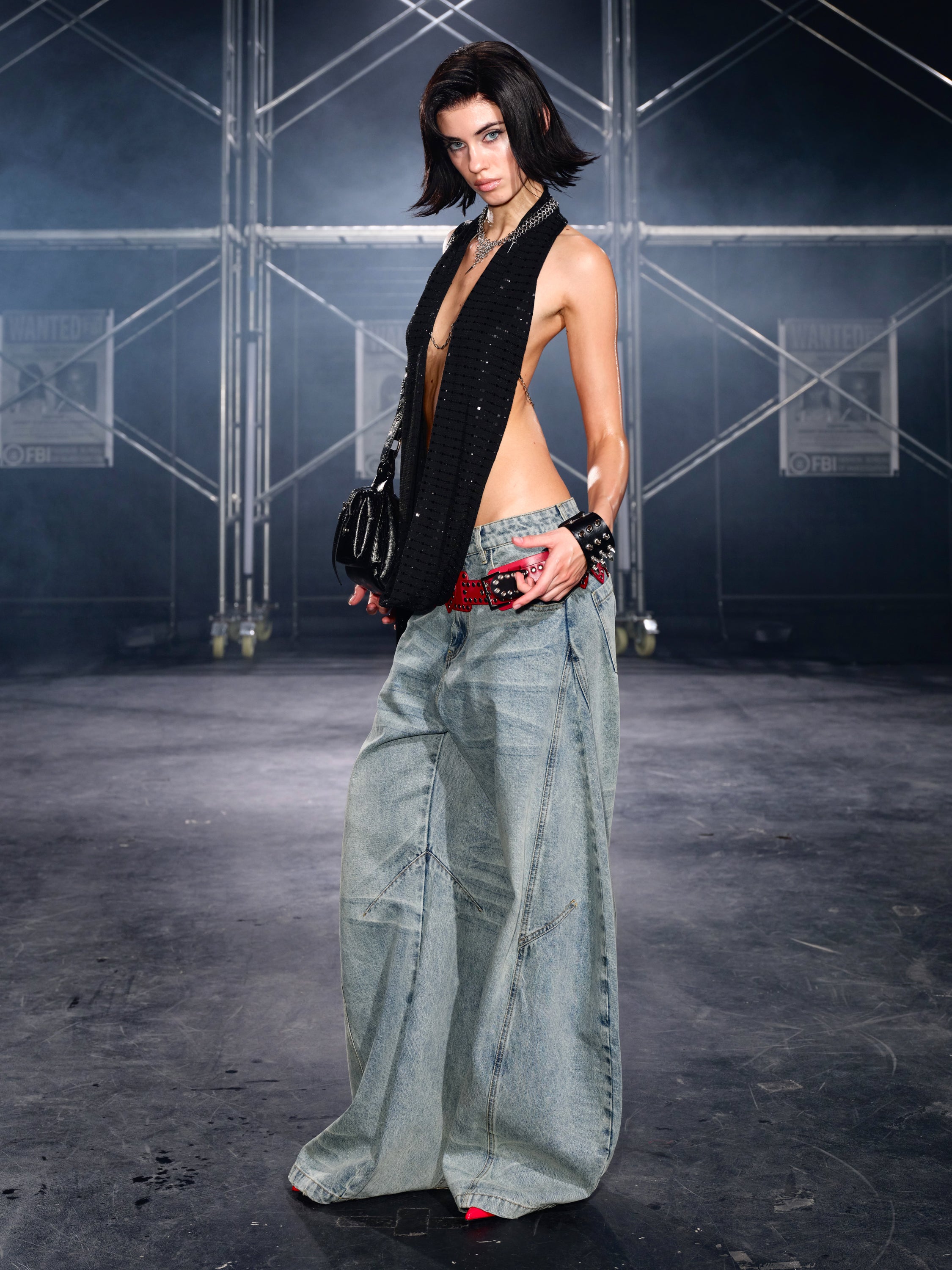 PROD Black / One size / In-stock Hotline Halter Top with Detachable Faux Fur Collar