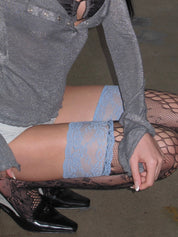 PROD Black / One size Lace Cutout Colorblock Thigh-High Socks