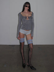 PROD Black / One size Lace Cutout Colorblock Thigh-High Socks