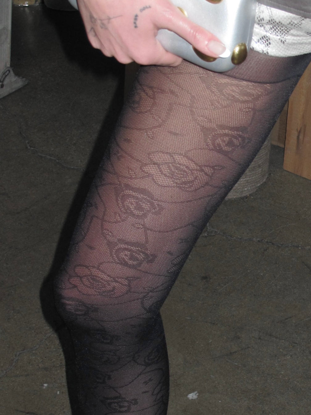  One size Sheer Black Rose Jacquard Tights