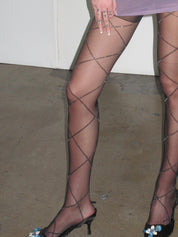 PROD Black / One size Silver-Thread Argyle Sheer Tights