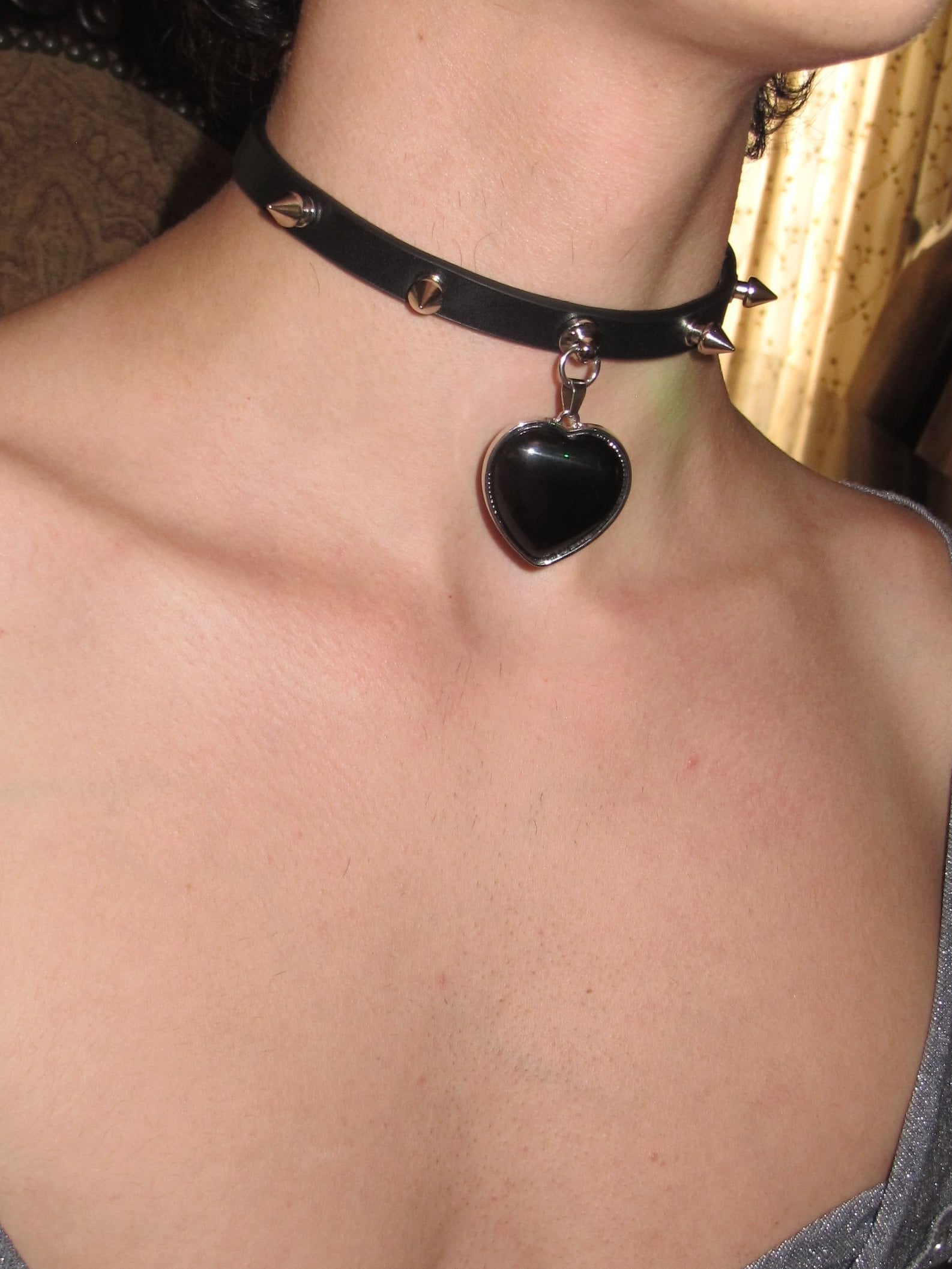 PROD Black Thorn Studded Heart Choker /Black