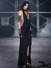 PROD Black / XS / In-stock Anouk Halter Heck Ruched Maxi Dress