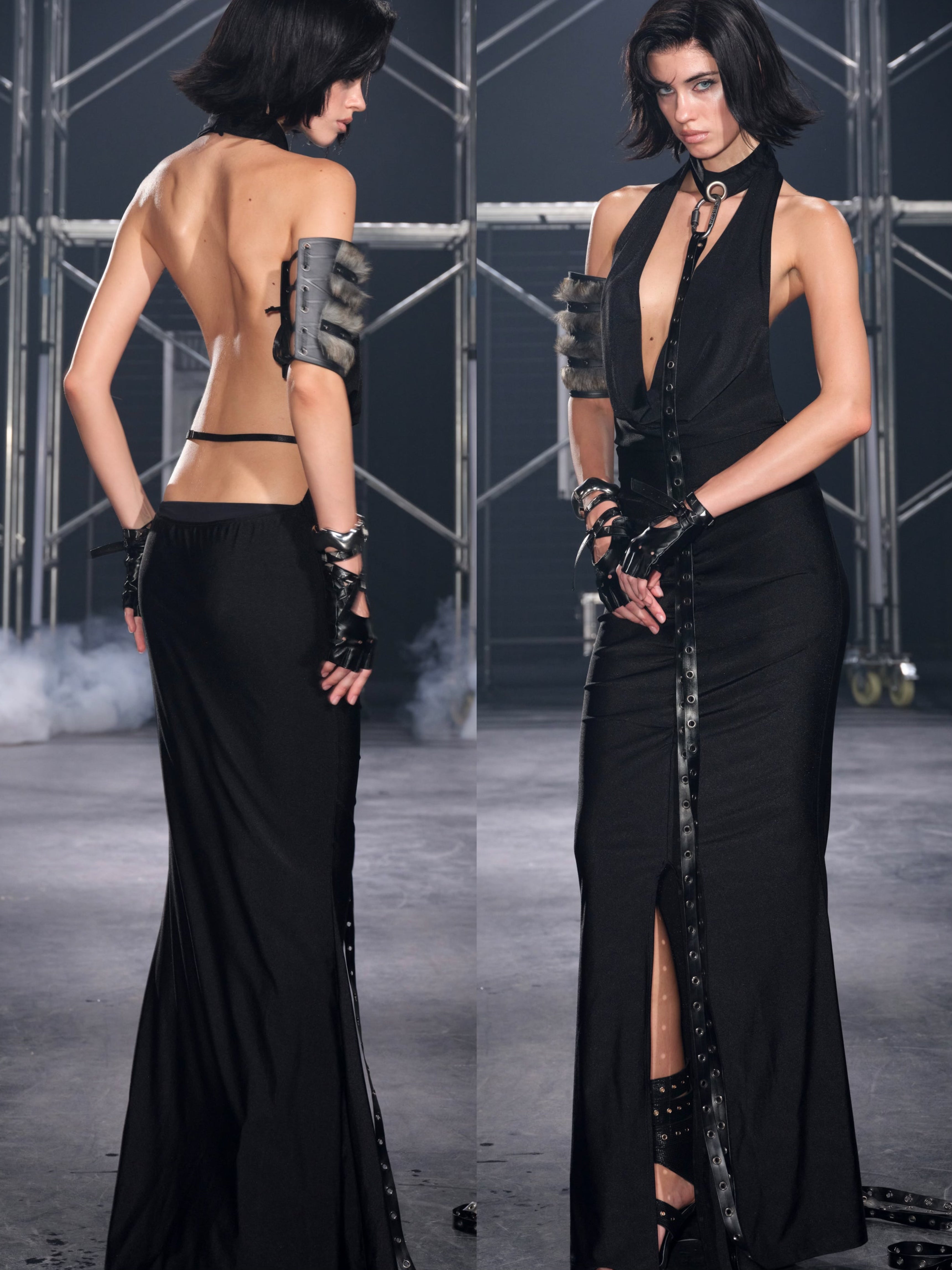 PROD Black / XS / In-stock Anouk Halter Neck Ruched Maxi Dress