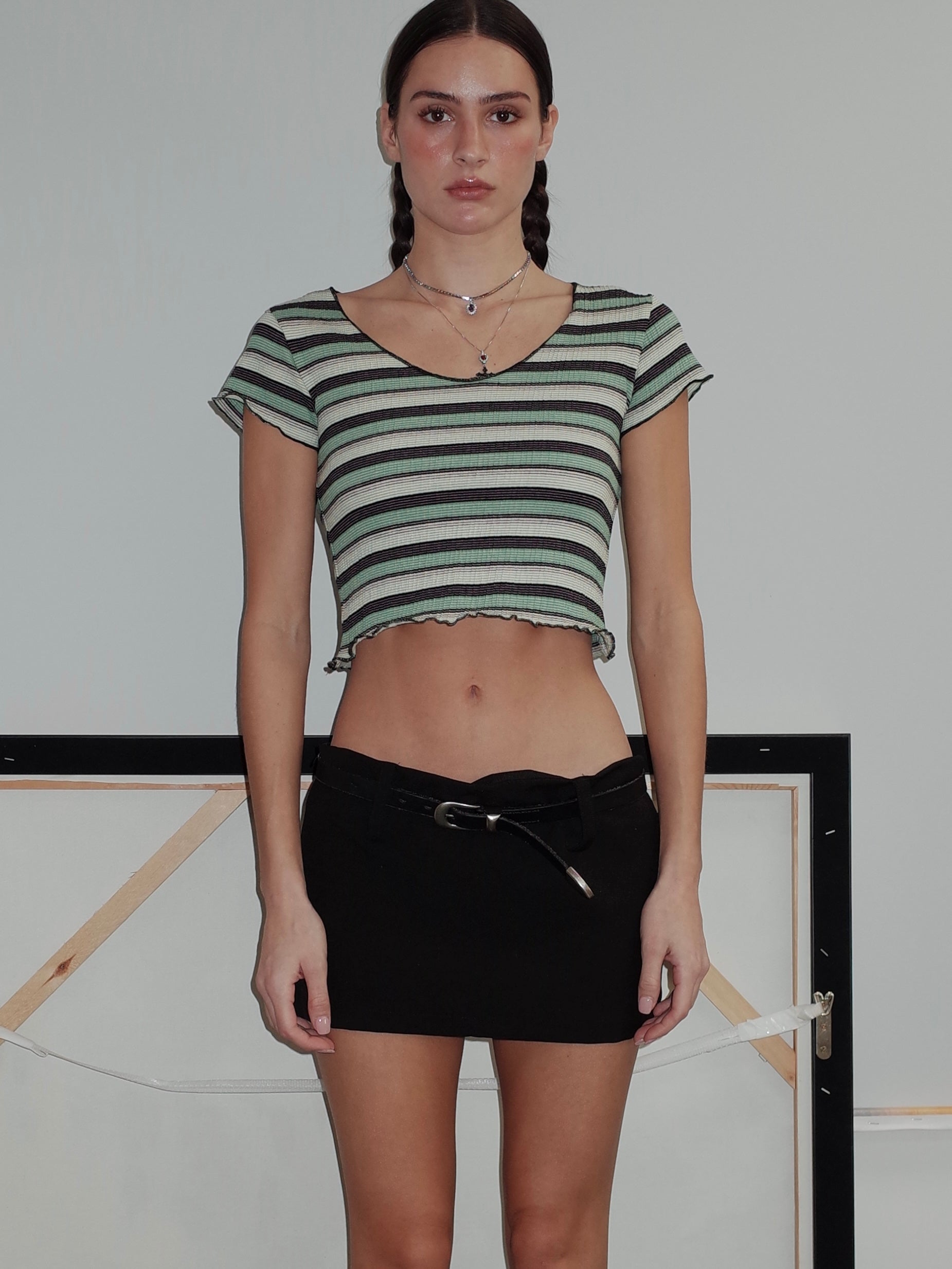  Green 80s Sicily Stripe Cropped T-Shirt