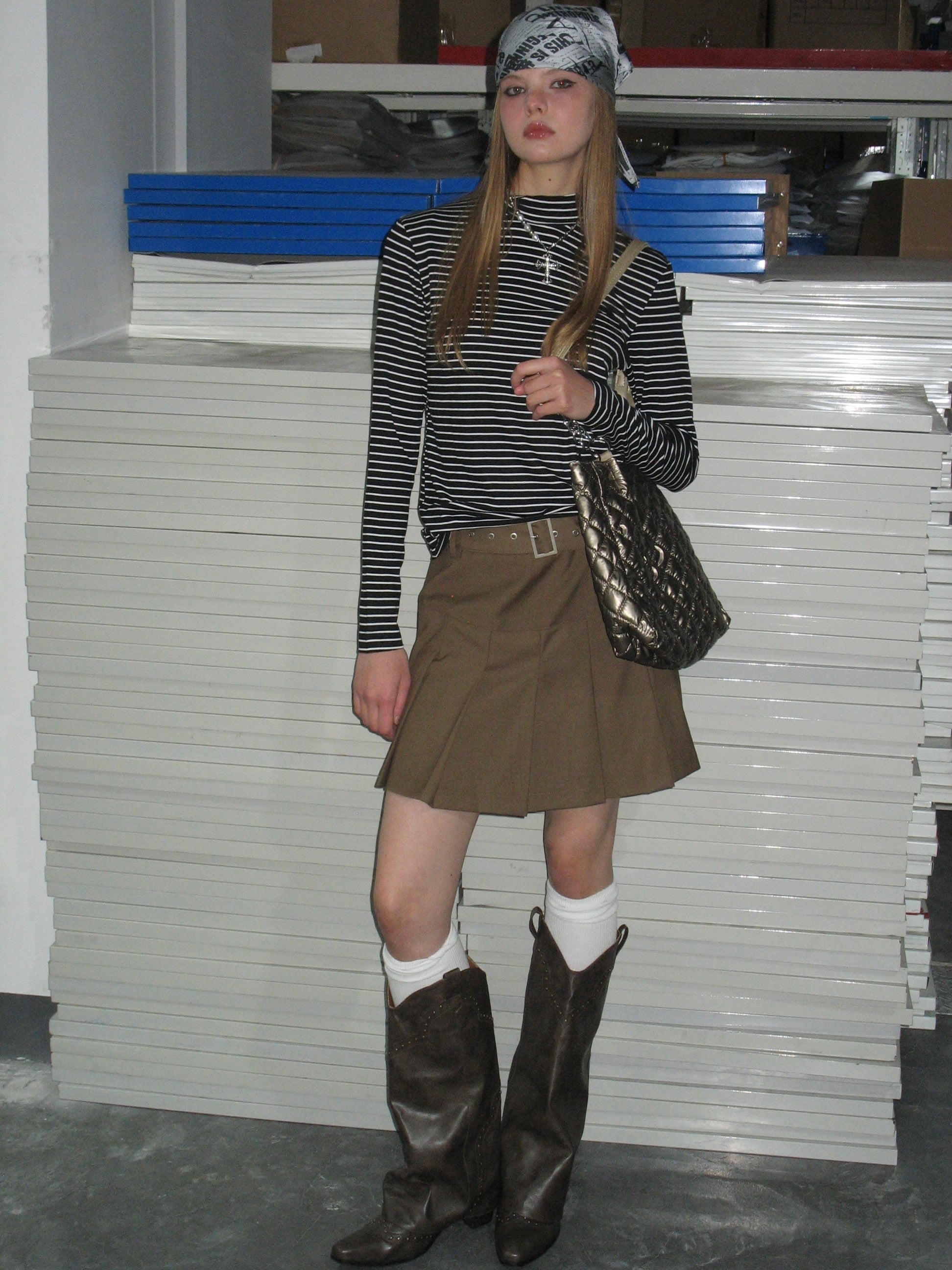 PROD Bldg 2023 winter 2 Black Striped Mid-high Collar Long Sleeve