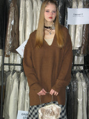 PROD Bldg 2023 winter 2 Brown Hooded V-Neck Sweater