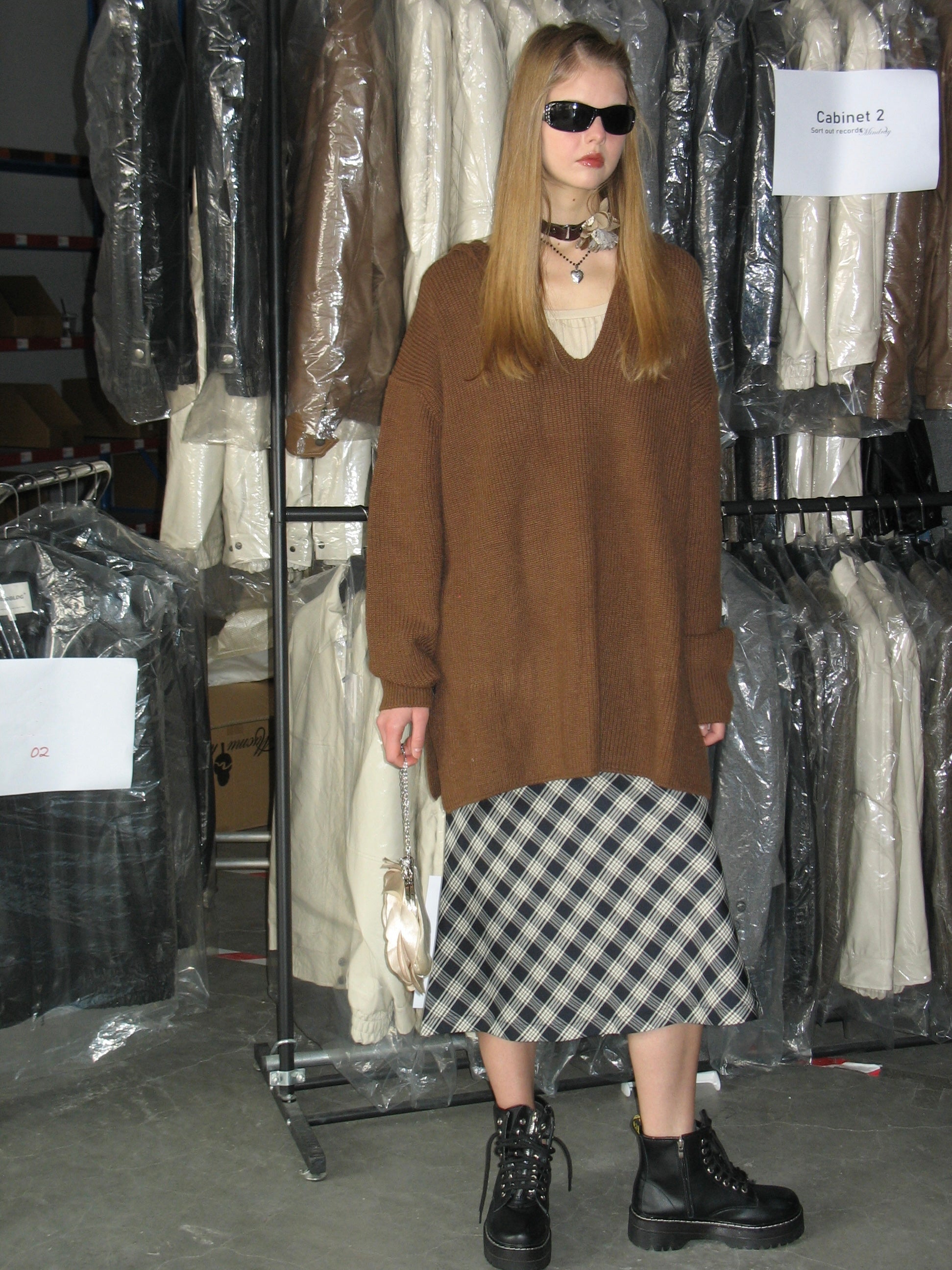 PROD Bldg 2023 winter 2 Brown Hooded V-Neck Sweater