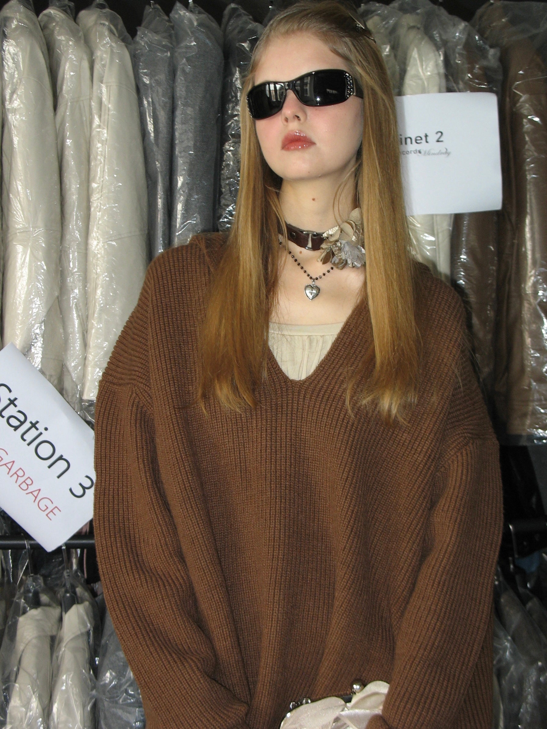 PROD Bldg 2023 winter 2 Brown Hooded V-Neck Sweater