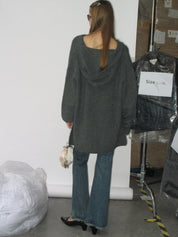 PROD Bldg 2023 winter 2 Gray Hooded V-Neck Sweater