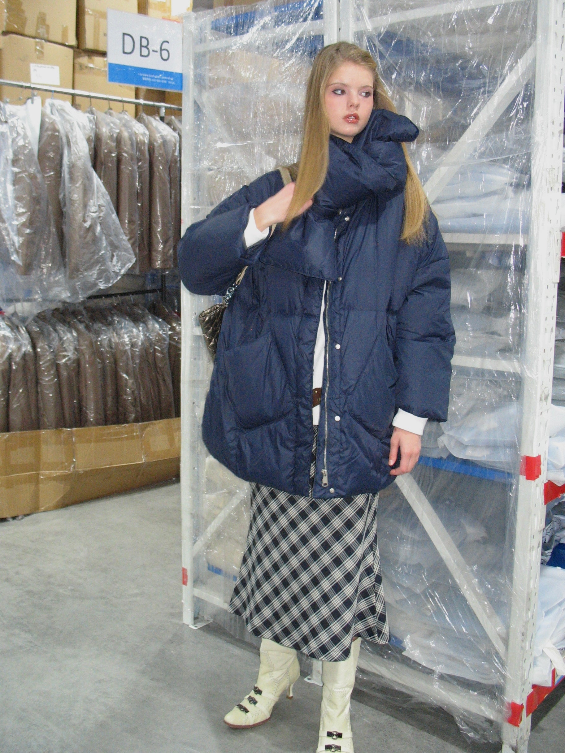 PROD Bldg 2023 winter 2 Navy Blue Down Jacket with Scarf