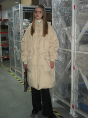PROD Bldg 2023 winter 2 S / beige Beige Hooded Long Down Jacket