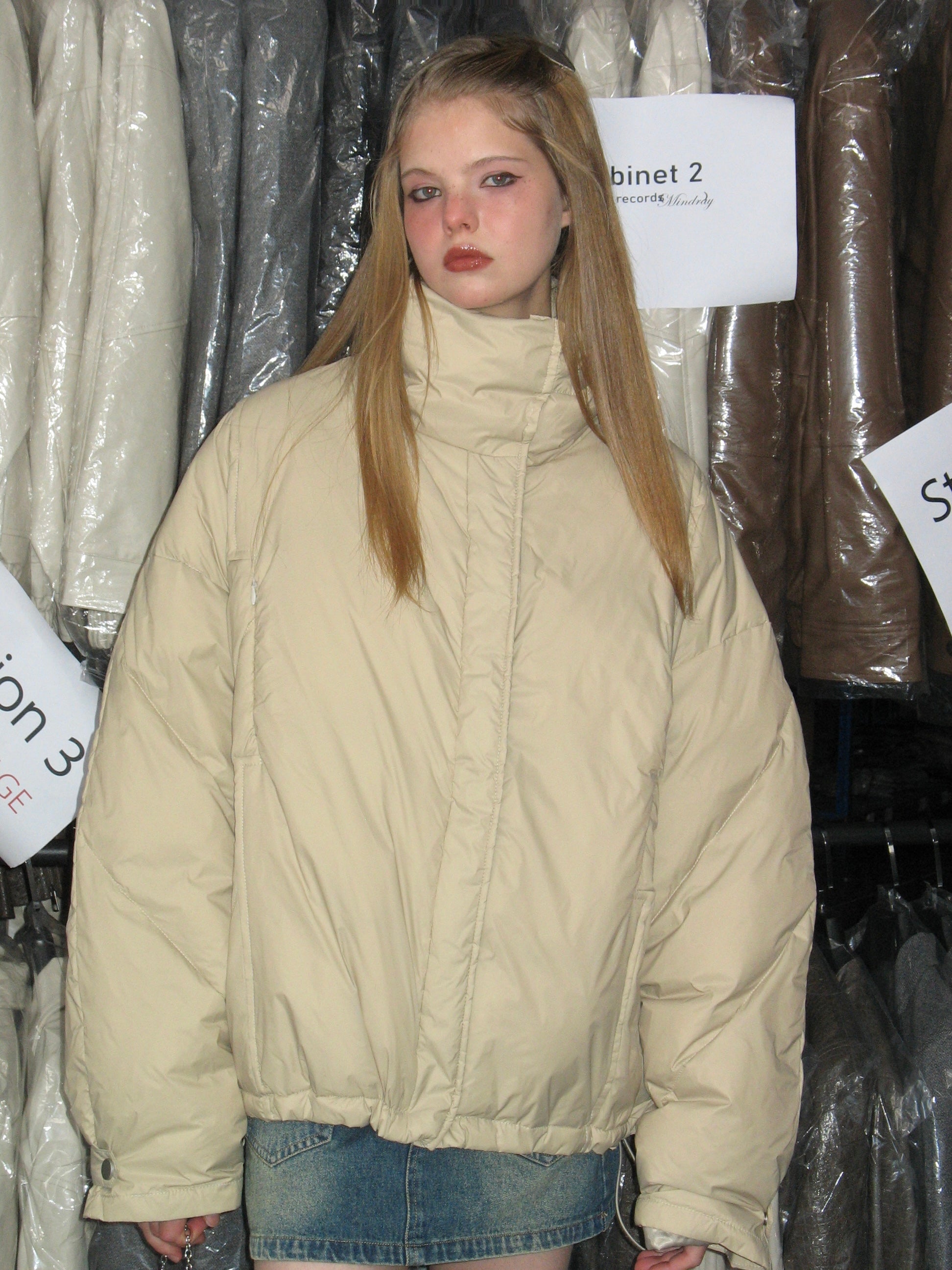  beige Puffer High Collar Down Jacket