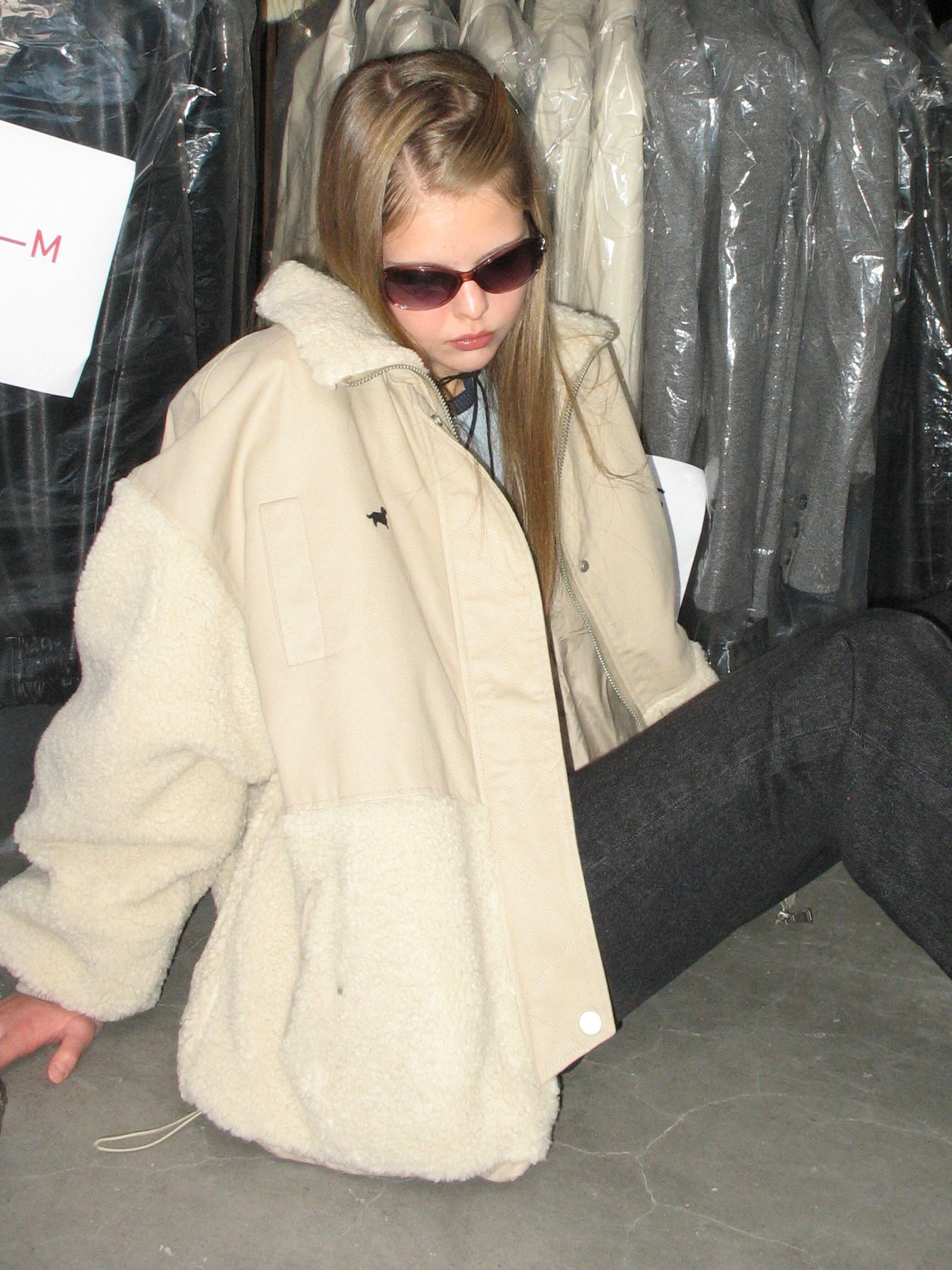  beige Splice Faux Lambswool Coat