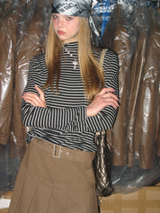 PROD Bldg 2023 winter 2 S / Black Black Striped Mid-high Collar Long Sleeve