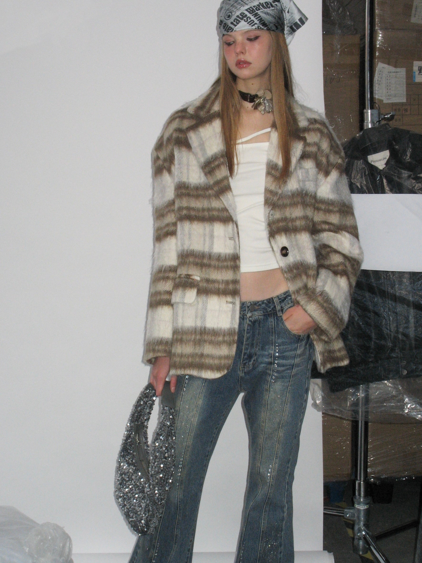  brown-beige Casual Plaid Blazer