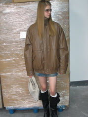 PROD Bldg 2023 winter 2 S / caramel Faux Leather Winter Jacket