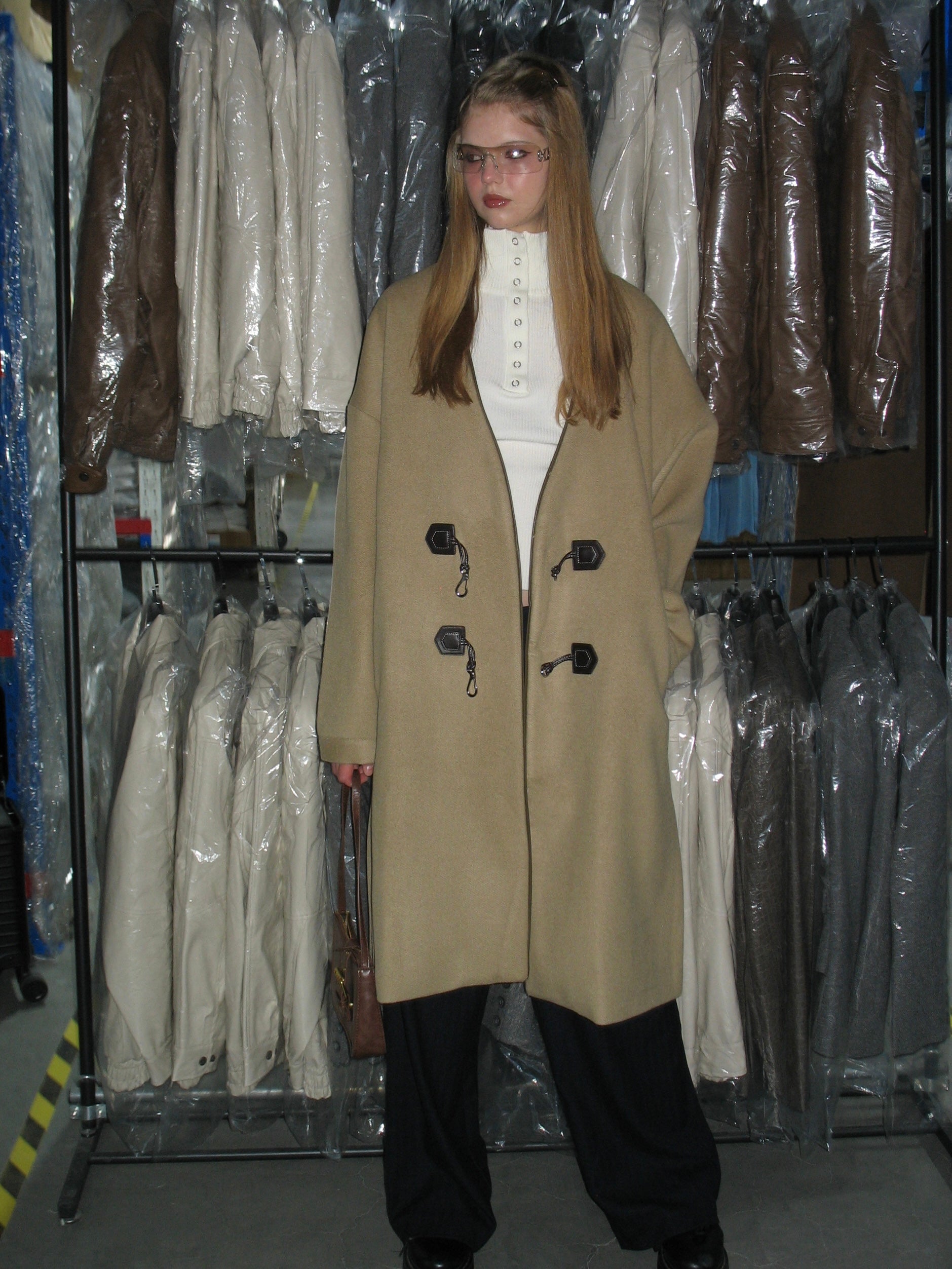  khaki V-Neck Duffle Coat