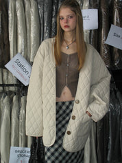 PROD Bldg 2023 winter 2 S / White Black Quilted Cotton Coat