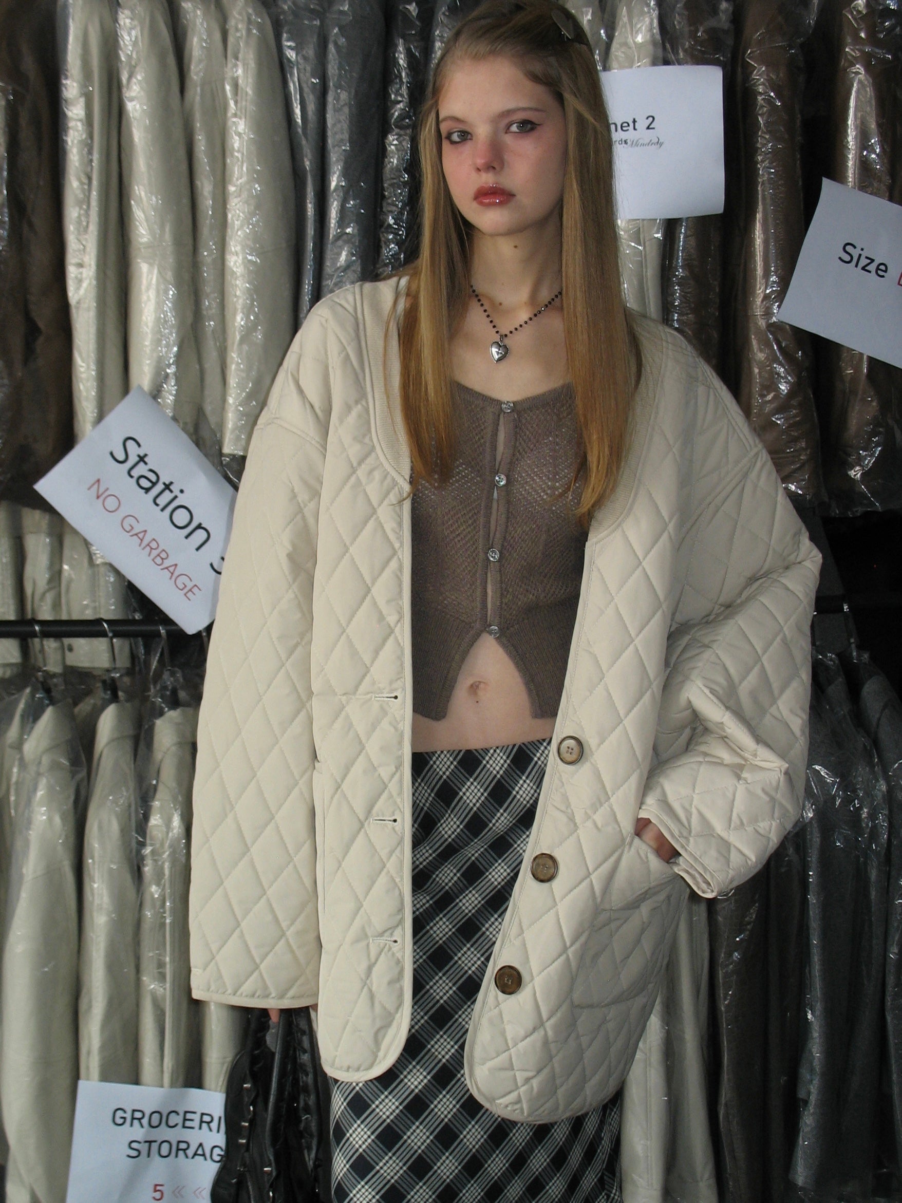 PROD Bldg 2023 winter 2 S / White White Quilted Cotton Coat