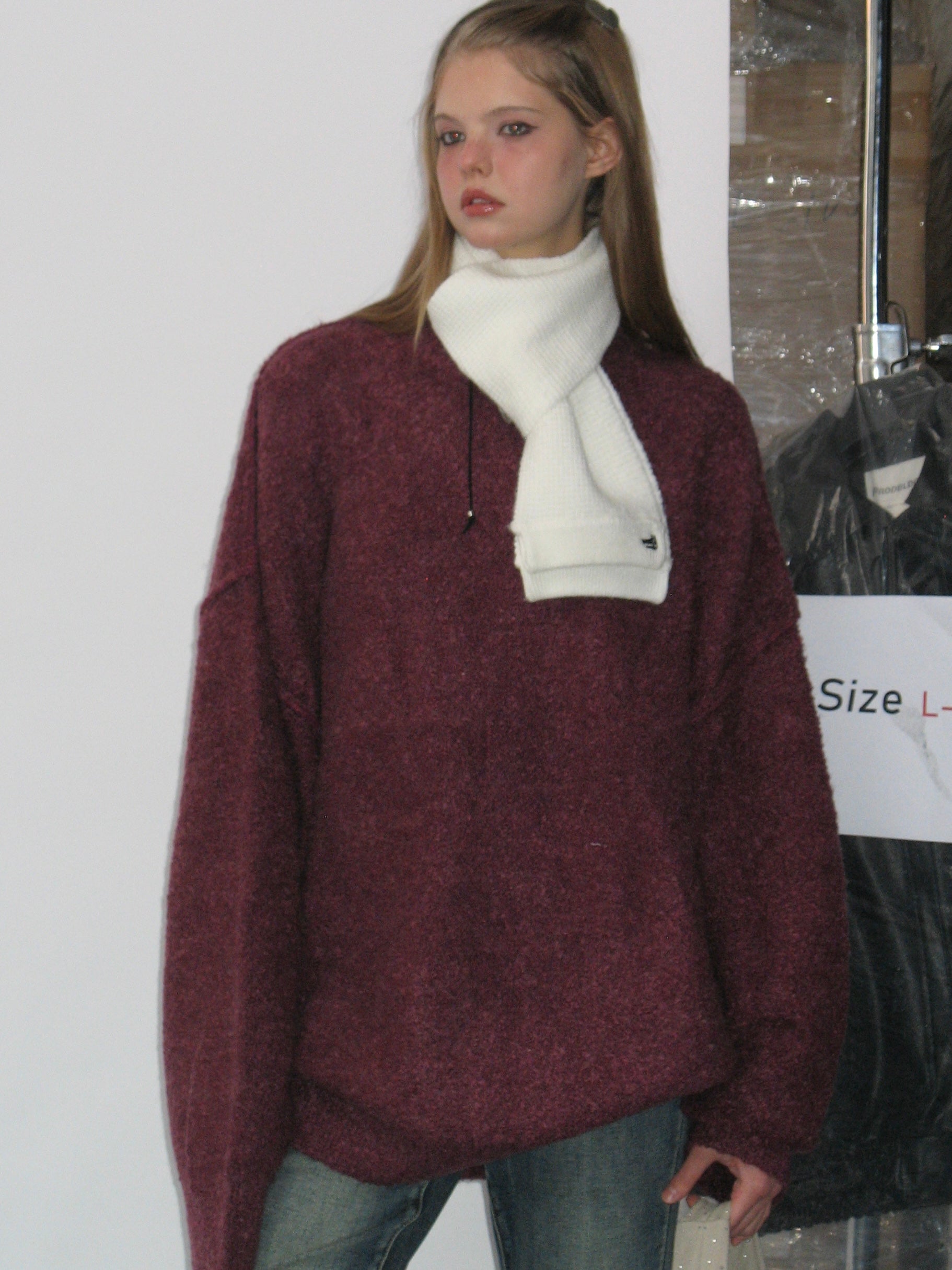 PROD Bldg 2023 winter 2 S / wine red Cozy Oversized Sweater