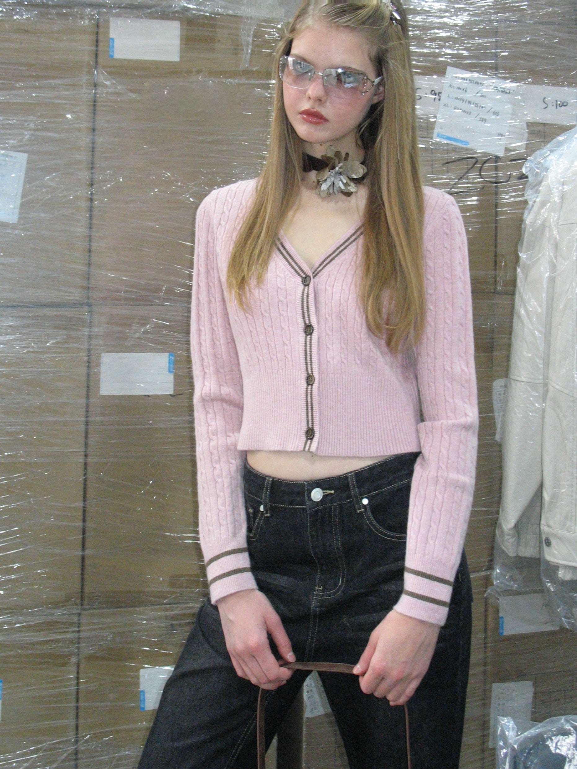 PROD Bldg 2023 winter 2 XS / pink Front Button Short Cardigan