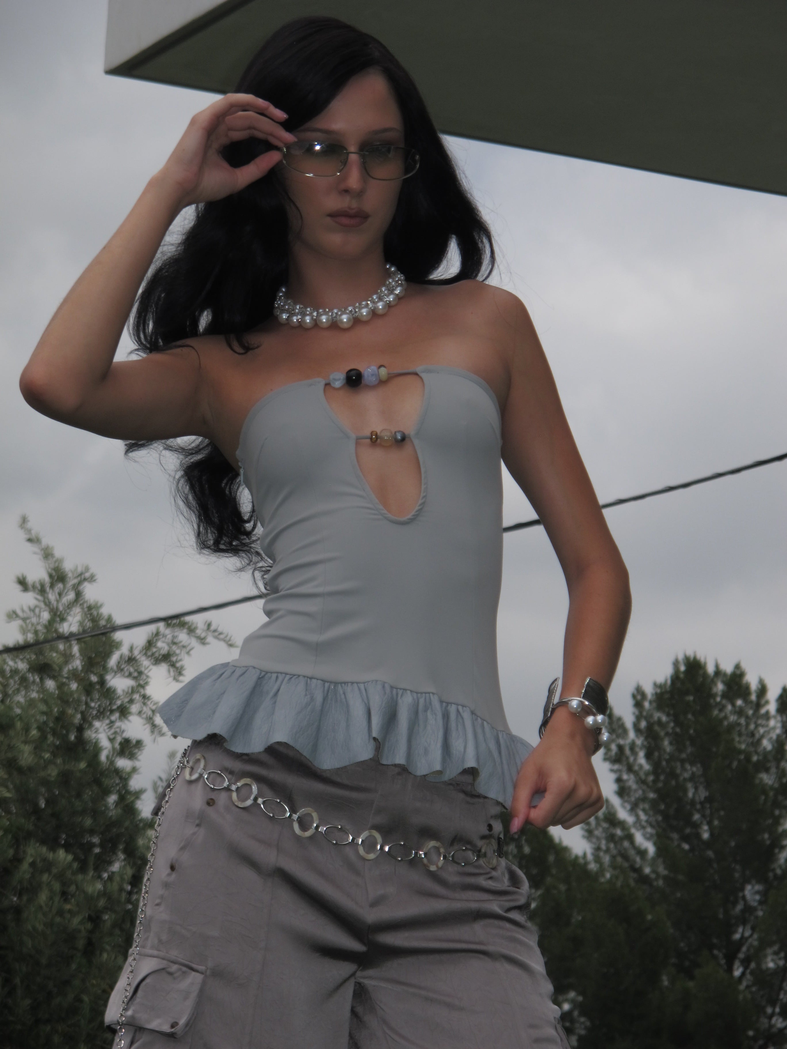  XS Clover Beaded Leather Top Blue