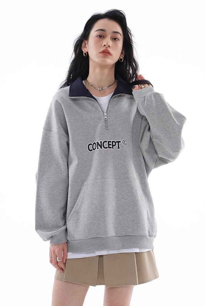 PROD Bldg Back to 1980s Loose Fit  Concept Quarter Zip Sweatshirt / Melange Grey