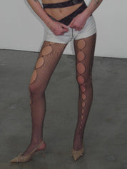 PROD Brown / One size Front & Side Cut Oval Fishnet Tights