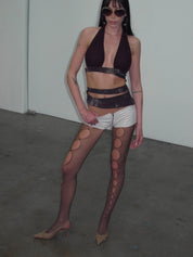PROD Brown / One size Front & Side Cut Oval Fishnet Tights