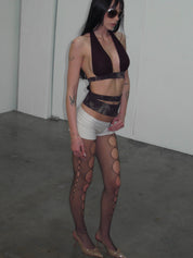 PROD Brown / One size Front & Side Cut Oval Fishnet Tights