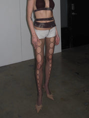 PROD Brown / One size Front & Side Cut Oval Fishnet Tights
