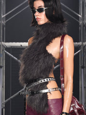 PROD Dark Gray / One size / In-stock Lilith Faux Fur High Neck Top (With Belts)
