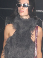 PROD Dark Gray / One size / In-stock Lilith Faux Fur High Neck Top (With Belts)