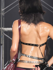 PROD Dark Gray / One size / In-stock Lilith Faux Fur High Neck Top (With Belts)