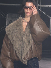 PROD Glacier Faux Fur Trim Puffer Jacket Brown